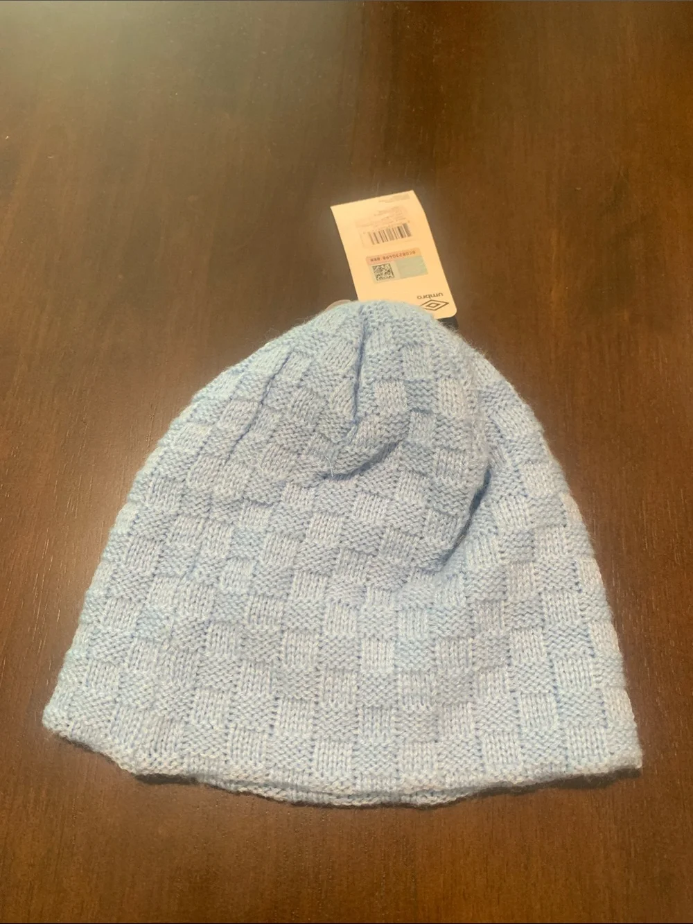 Umbro Kids Sky Blue Knit Beanie with Pink Logo Patch